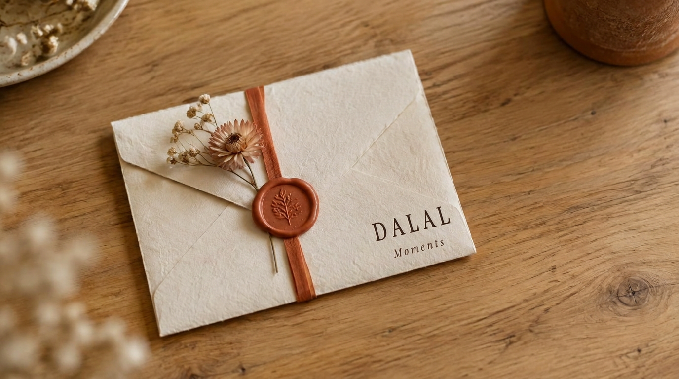 Sealed art-paper envelope, ready to gift with DALAL